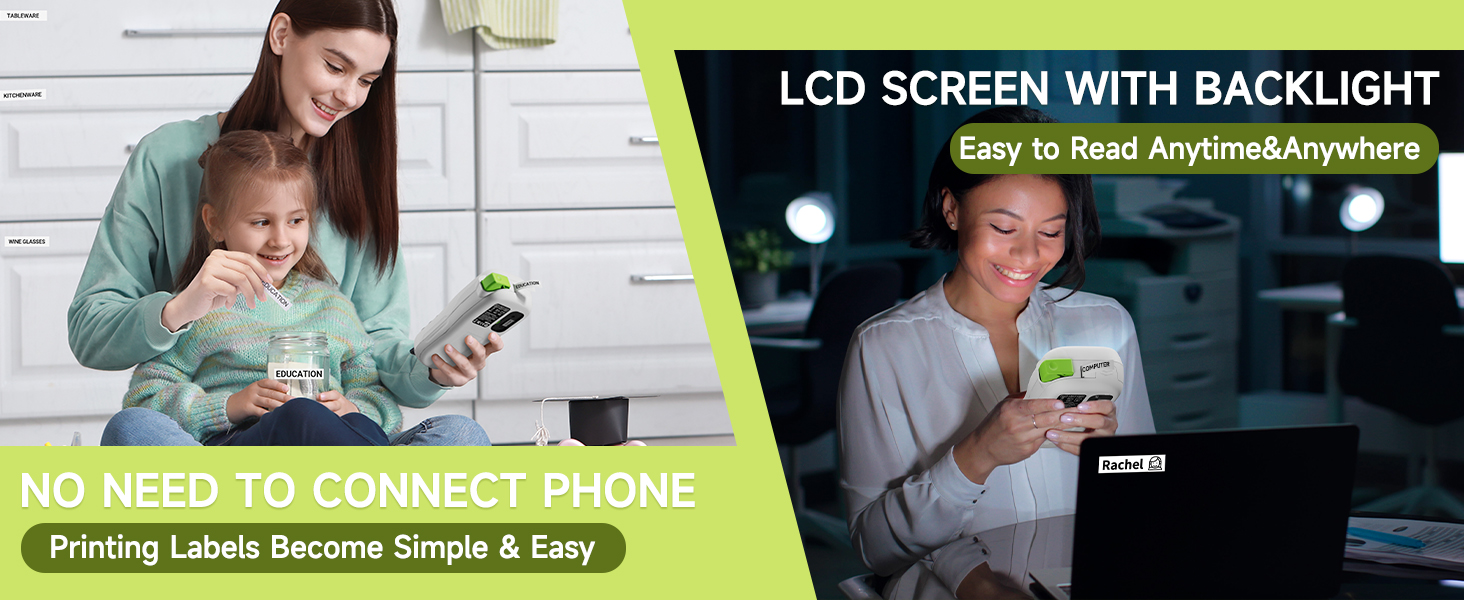 handheld label makerwith backlight LCD display easy to read screen and no need app home office