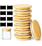 Oui Yogurt Jar Lids for 5oz Oui Yogurt Jars - 8 Pack Oui Lids with 8 Labels | Bamboo Lids with Ai...
