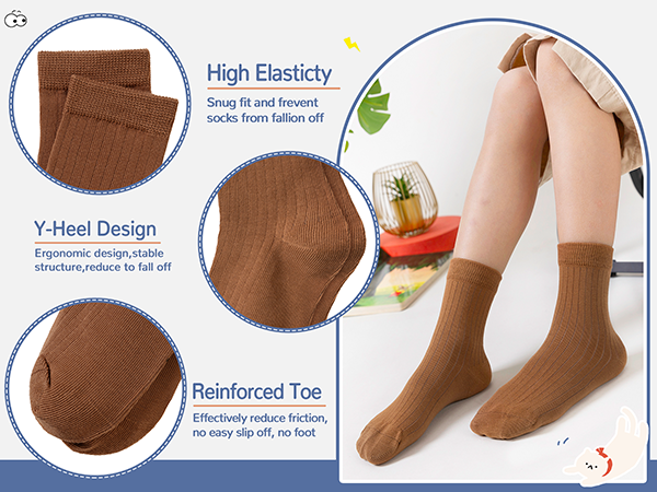 Kids Crew Cotton School Socks Youth Cute Casual Breathable Little Girls Boys Dress Socks 6 Pairs