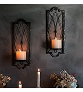 Candle Sconce(Set of 2),Metal Wall Decorations,Rustic Home Decor,Wall Candle Sconces,Gold Black W...