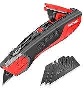 HAUTMEC Safety Self Retractable Utility Knife, Professional Heavy Duty Box Cutter With Extra 3 Bl...