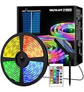 MIHEAL Solar LED Strip Outdoor, 16.4ft SMD 5050 LED Lights, Solar Powered RGB Colour Changing LED...