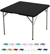 BDDC 34" x 34" Square Fitted Table Cover - Stretchy Spandex Black Table Cloth, Washable & Wrinkle...