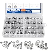 NINDEJIN 880Pcs M2 M3 M4 M5 Stainless Steel Precise Metric Hex Socket Head Cap Machine Screws,Rou...