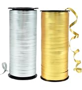 BEISHIDA Gold and Silver Curling Ribbons Balloon String Ribbons - 2 Pack 100 Yards for Gift Warpp...