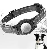 AirTag Dog Collar, IP68 Waterproof Air Tag Dog Collar Holder (Black, XL) | Air Tag Dog Collars Re...