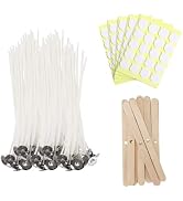 JEAWIWI 100 Pcs Candle Wicks 6 in with 100 Pcs Wick Stickers and 10 Pcs Wooden Candle Wick Holder...