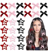 YAEISM 24PCS Pink Hair Bow Metal Star Hair Clips Satin Bow Hair Clips Coquette Red Hair Bows Y2K ...