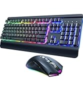RisoPhy Wireless Gaming Keyboard and Mouse Combo, Metal Panel, 7 Color Backlits, Rechargeable 320...