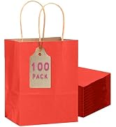 qiqee 100PCS Gift Bag with Handles Bulk Kraft Red Paper Bags Multiple Uses (11