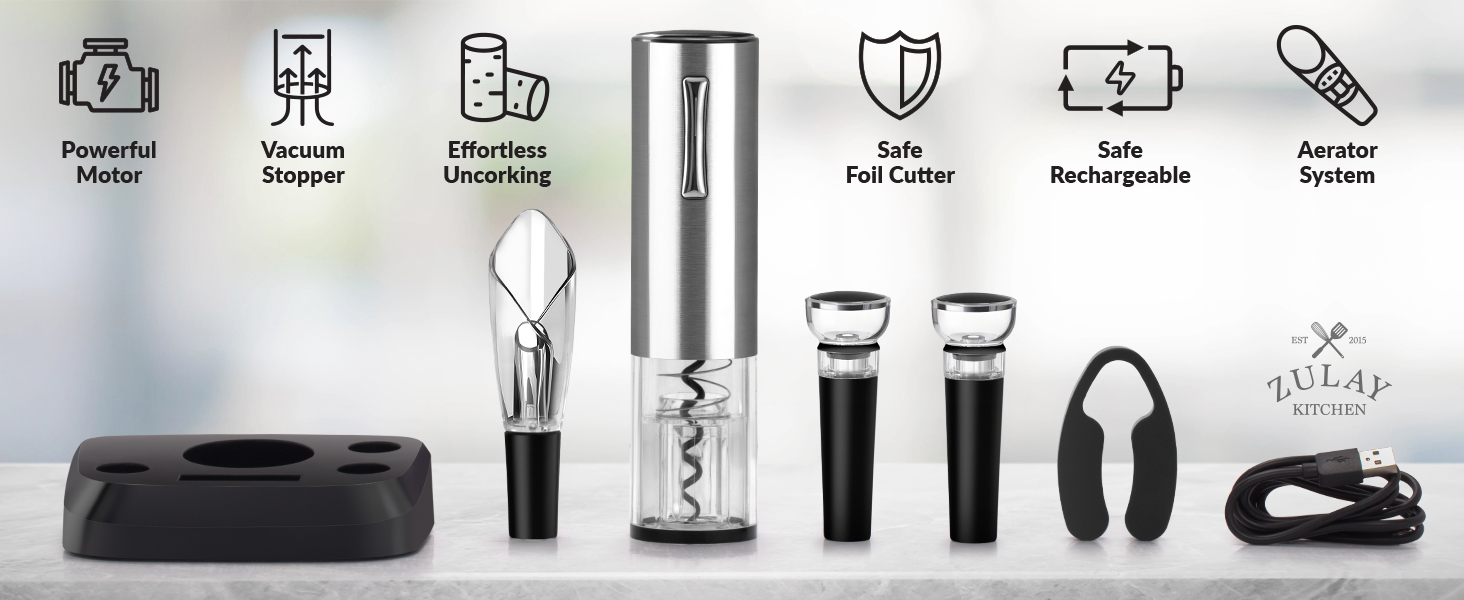 Rechargeable wine opener 5 piece gift set