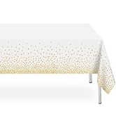 LIKAJON 2 Pack White and Gold Dot Tablecloth, White Plastic Table Cloths for Parties Disposable, ...