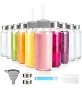 Zukro Glass Water Bottles with Lids 12 oz, Reusable Clear Juice Bottles With Stainless Steel Airt...