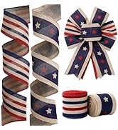 JarThenaAMCS Patriotic Wired Edge Ribbon Vintage Stars Stripes Fabric Ribbon 4th of July Craft Ri...