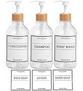 Shampoo and Conditioner Dispenser-Set of 3-16 oz Reusable Pump Bottle Dispenser for Bathroom with...
