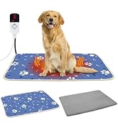 Dog Heating Pad 34"*21" for Outdoor Cat, Heated Dog Bed with Adjustable Temperature & Timer, Indo...