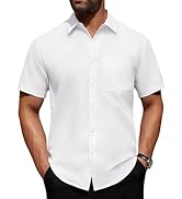Alimens & Gentle Mens Short Sleeve Dress Shirt Wrinkle Free Solid Casual Button Down Shirts for S...