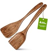 AIUHI 2-Piece Teak Wooden Spatula Set, Wooden Cooking Spatulas for Flipping, Stir-Frying & Servin...