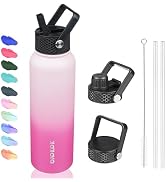BJPKPK 40oz Stainless Steel Insulated Water Bottle with 3 Lids, Sakura - BPA Free Leakproof Therm...