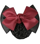 Wine Red Women Hair Snood Net Bowknot Decor Barrette Elastic Mesh Hair Bun Cover Bow-Knot Decor H...