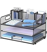 SUPEASY 3 Tier Desk Organizer with Handle & 3 Pen Holders, Mesh Paper/File Organizer for Desk, Pa...