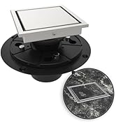 WEBANG 4 Inch Shower Square Drain Brushed Floor Drain with Flange Reversible 2-in-1 Cover Tile In...
