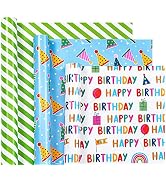 WRAPAHOLIC Birthday Wrapping Paper Roll - Mini Roll - 3 Rolls - 17 Inch X 120 Inch Per Roll - Hap...
