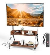 Stainless Steel Rolling TV Stand with Power Outlet and 2-Tier Wooden Shelf | Mobile TV Carts for ...