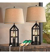 Farmhouse Table Lamps for Living Room Set of 2, 3-Way Dimmable Touch Control Bedside Lamps with 2...