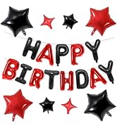 Happy Birthday Balloons Banner, Red Black Happy Birthday Foil Balloons 16 Inch Mylar Foil Letter ...