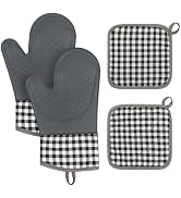 Tifanso Plaid Oven Mitts and Pot Holders 4-Piece Set, Oven Mitts Gloves Heat Resistant with Non-S...