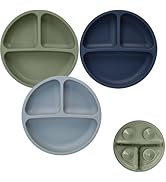 Tiny Marvels Baby Plates 3 Pack, 100% Food Grade Silicone Toddler Plates, Divided Baby Suction Pl...