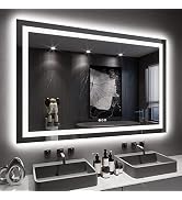LOAAO 60X40 LED Bathroom Mirror with Lights, Anti-Fog, Dimmable, Backlit + Front Lit, Lighted Bat...