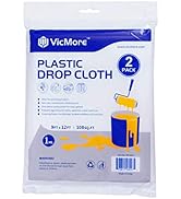 VicMore 2-Pack Plastic Drop Cloth 9x12 Feet - Waterproof and Clear Tarp for Painting, Furniture P...