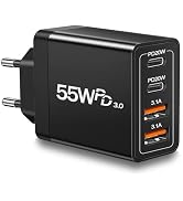 European USB C Charger, 55W European Travel Plug Adapter 4-Port USB C Fast Charging Block US to E...