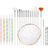 22 Pcs Nail Art Brushes Set with Resin Palette and Silicone Carving Pen,Professional Nail Art Too...