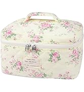 Large Travel Quilted Makeup Bag for Women,Big Floral Cotton Cosmetic Bag, Cute Coquette Aesthetic...