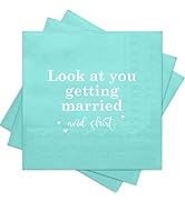 RUSPEPA 50 Pcs Wedding Napkin Paper, 3 Ply Disposable Mint with "Look at You Getting Married" Tex...