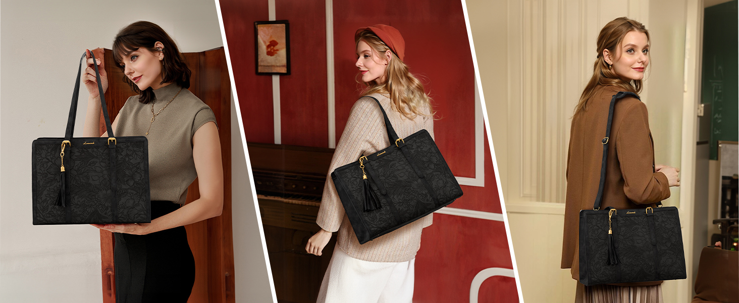 laptop bag tote purses women messenger work leather computer compartment 15.6 inch large handbag