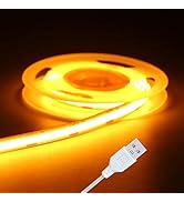 Short LED Strip Lights Yellow 5V USB Not Dimmable Flexible COB LED Rope Lights 320 LEDs/m Super B...