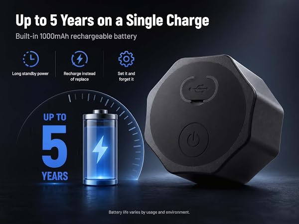 Up to 5 Years on a Single Charge Built-in 1000mAh rechargeable battery