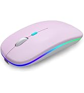 AIKOKOK Bluetooth Wireless Mouse,LED Rechargeable Silent Slim Laptop Mouse,Dual Mode(BT5.2+USB Re...