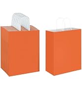 Oikss 50 Pack 10x5x13 Orange Kraft Paper Bags with Handles Bulk for Birthday Party Favors Grocery...