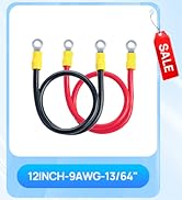 ECO-WORTHY 9AWG Battery Cable with 13/64'' Lug Terminals 12inch Cables Set Tinned Copper Battery ...