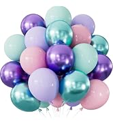 Adeyoo Mermaid Balloons - 12Inch Purple Pink Green Blue Balloons Glitter Metallic Purple Green Ba...