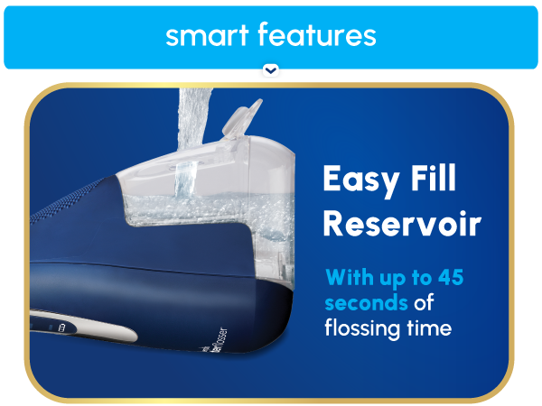 Image of filling Waterpik Cordless Advanced reservoir with text reading easy fill reservoir.