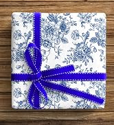 ZINTBIAL Floral Wrapping Paper for Women, Girls - Vintage Gift Wrap With Blue Flowers and Plants ...