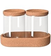 LUCKTE 2 Pack Glass Qtip Holder Dispenser with Vanity Tray for Cotton Balls, Swabs, Pads, Hair Ti...