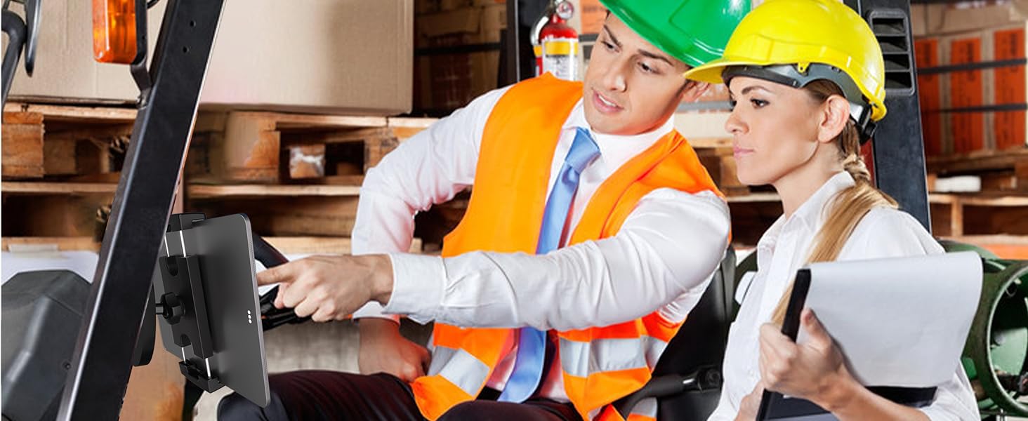 Magnetic tablet holder on the forklift