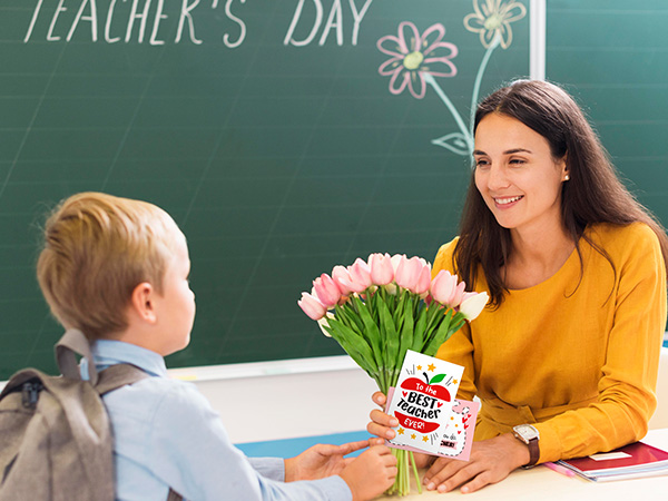 Teacher-student relationship celebrated with thank you card assortment with envelopes.
